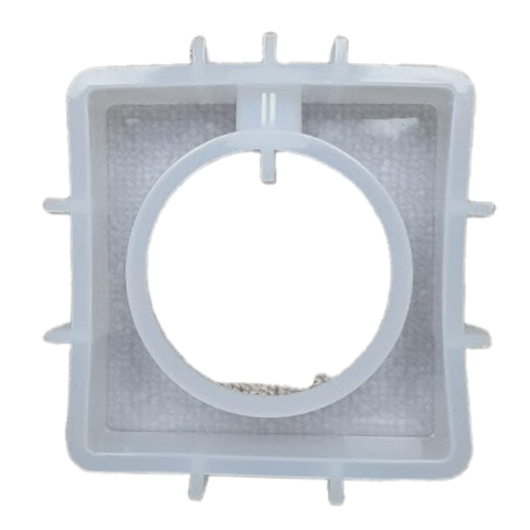Eine FLEURY Silikonform für Resin Art (AM1466), eine weiße Kunststoffplatte mit einem Loch in der Mitte.