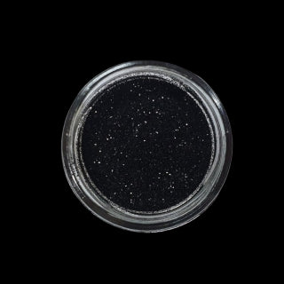 Ein Glas Glitter Perlschwarz (B100L, 50ml) von FLEURY auf schwarzem Hintergrund.